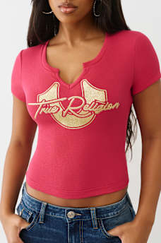 GLITTER HORSESHOE NOTCH BABY TEE, image 1