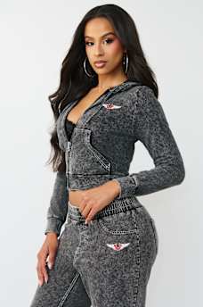 HORSESHOE WING FAUX DENIM HOODIE, image 4