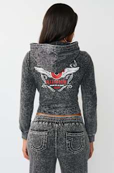 HORSESHOE WING FAUX DENIM HOODIE, image 5