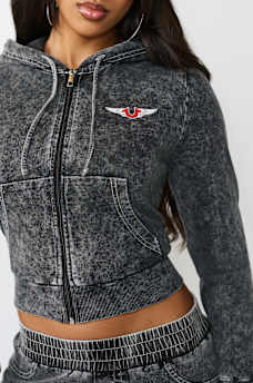 HORSESHOE WING FAUX DENIM HOODIE, image 6