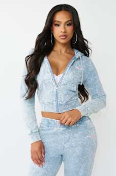 SUDADERA CON CAPUCHA DE MEZCLILLA SINT&Eacute;TICA CON HERRADURA CON ALAS, image 2