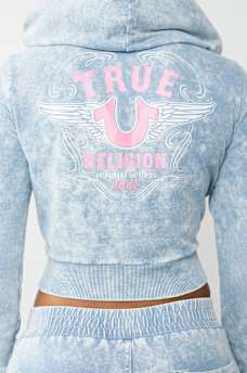 SUDADERA CON CAPUCHA DE MEZCLILLA SINT&Eacute;TICA CON HERRADURA CON ALAS, image 1