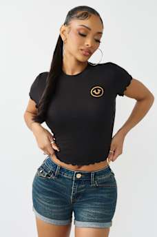 ROSE LOGO LETTUCE HEM RIBBED BABY TEE , image 2