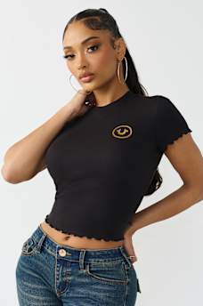 ROSE LOGO LETTUCE HEM RIBBED BABY TEE , image 4