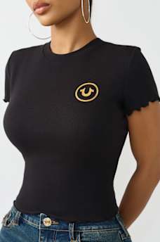 ROSE LOGO LETTUCE HEM RIBBED BABY TEE , image 5