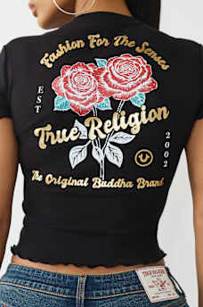 ROSE LOGO LETTUCE HEM RIBBED BABY TEE , image 1