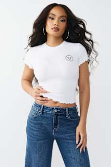 ROSE LOGO LETTUCE HEM RIBBED BABY TEE , image 2