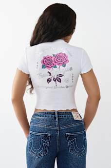 ROSE LOGO LETTUCE HEM RIBBED BABY TEE , image 6