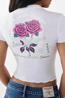 ROSE LOGO LETTUCE HEM RIBBED BABY TEE , image 1