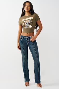 JEANS CORTE DE BOTA BECCA DE TIRO MEDIO Y COSTURAS FRONTALES, image 2