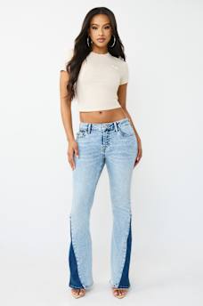  JOEY MID RISE TWO-TONE FLAP FLARE JEAN, image 2
