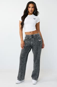 HORSESHOE WING FAUX DENIM SWEATPANT, image 2