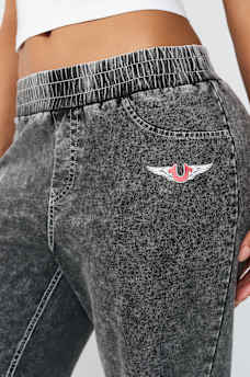 HORSESHOE WING FAUX DENIM SWEATPANT, image 3