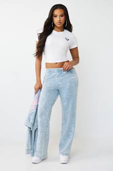 HORSESHOE WING FAUX DENIM SWEATPANT, image 4