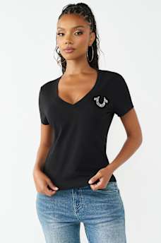 CRYSTAL HORSESHOE V-NECK TEE, image 2