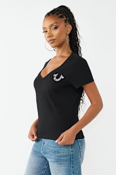CRYSTAL HORSESHOE V-NECK TEE, image 4