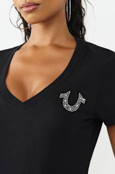 CRYSTAL HORSESHOE V-NECK TEE, image 6