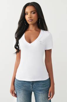 CRYSTAL HORSESHOE V-NECK TEE, image 2