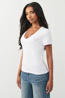 CRYSTAL HORSESHOE V-NECK TEE, image 4