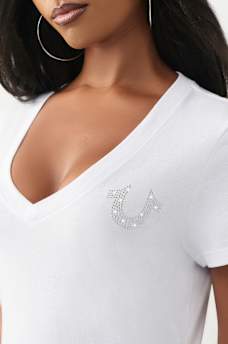 CRYSTAL HORSESHOE V-NECK TEE, image 6