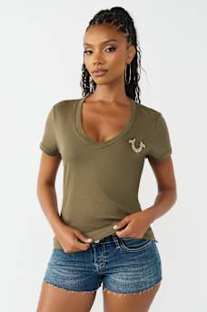 CRYSTAL HORSESHOE V-NECK TEE, image 2