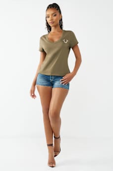 CRYSTAL HORSESHOE V-NECK TEE, image 3