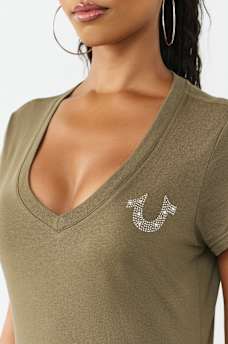 CRYSTAL HORSESHOE V-NECK TEE, image 5