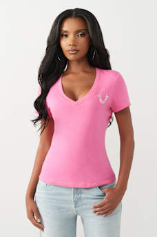CRYSTAL HORSESHOE V-NECK TEE, image 2