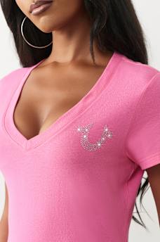 CRYSTAL HORSESHOE V-NECK TEE, image 6