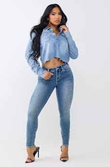 DENIM RAW HEM SHIRT