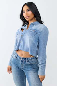 DENIM RAW HEM SHIRT