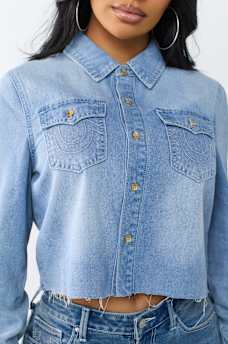 DENIM RAW HEM SHIRT