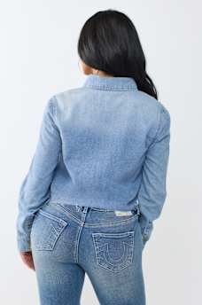 DENIM RAW HEM SHIRT