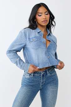 DENIM RAW HEM SHIRT