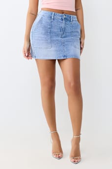 DENIM PATCH POCKET MINI SKIRT