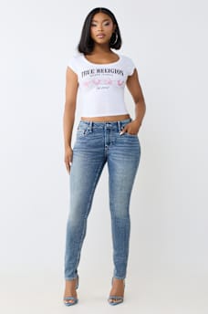 JENNIE MID RISE CRYSTAL CURVY SKINNY JEAN