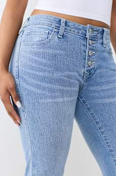 BECCA MID RISE BUTTON-FRONT BOOTCUT JEAN