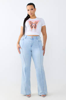 PLUS BECCA MID RISE SEAMED FLAP BOOTCUT JEAN