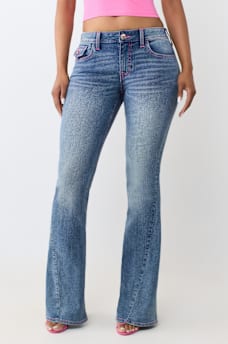 JOEY MID RISE HORSESHOE LADDER STITCH FLAP FLARE JEAN