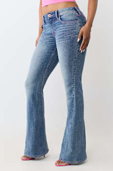 JOEY MID RISE HORSESHOE LADDER STITCH FLAP FLARE JEAN