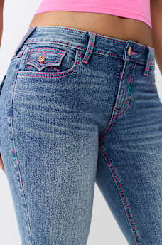 JOEY MID RISE HORSESHOE LADDER STITCH FLAP FLARE JEAN
