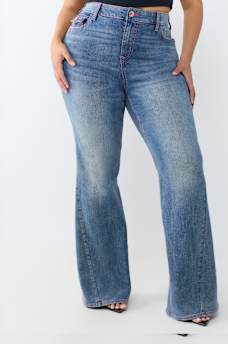 PLUS JOEY MID RISE HORSESHOE LADDER STITCH FLAP FLARE JEAN