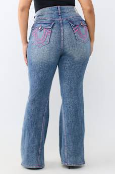 PLUS JOEY MID RISE HORSESHOE LADDER STITCH FLAP FLARE JEAN