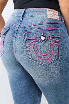 PLUS JOEY MID RISE HORSESHOE LADDER STITCH FLAP FLARE JEAN