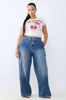 PLUS DENIM CARGO STRAIGHT JEAN