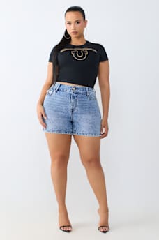 PLUS JENNIE MID RISE FLAP CURVY SHORT