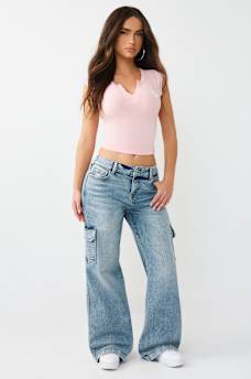 CAMISETA DE MANGA DE CASQUILLO CON CUELLO EN V, image 3