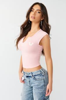 CAMISETA DE MANGA DE CASQUILLO CON CUELLO EN V, image 4