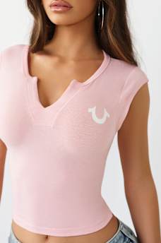 CAMISETA DE MANGA DE CASQUILLO CON CUELLO EN V, image 5