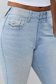JENNIE MID RISE CRYSTAL HORSESHOE FLAP CURVY SKINNY JEAN